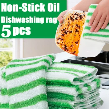Il panno per piatti addensato da 5 pezzi non si attacca all'olio da cucina per la casa assorbe l'acqua senza perdere il panno abrasivo per stracci salviette da cucina 1