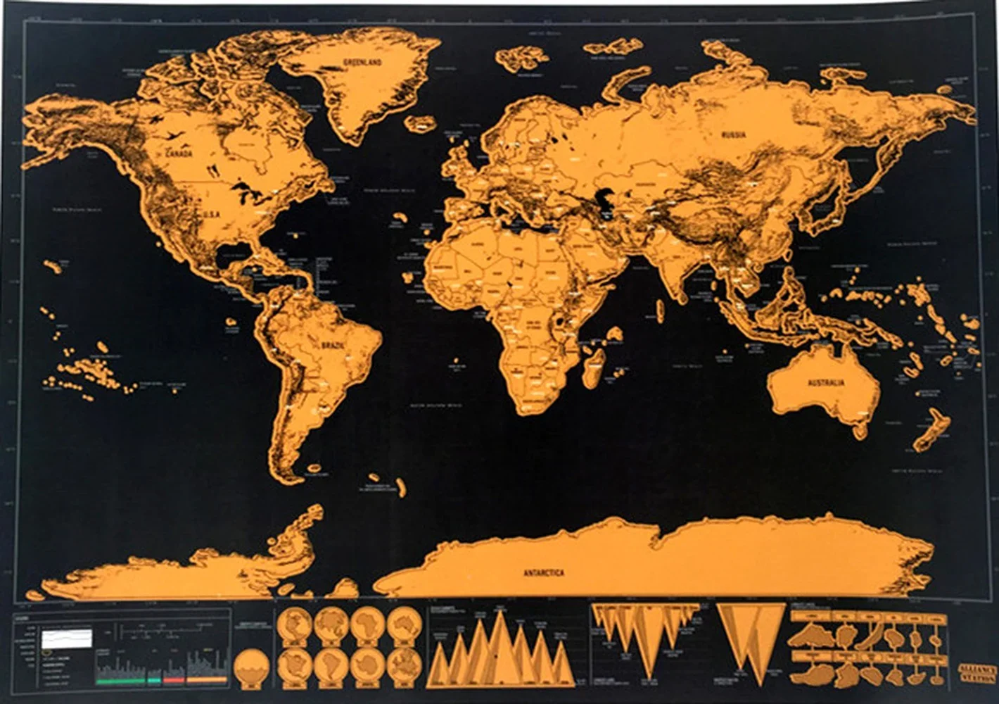 Grandes cartes du monde à gratter de luxe, revêtement de couche de feuille à gratter personnalisé, cartes de géographie du monde pour la décoration murale, autocollant