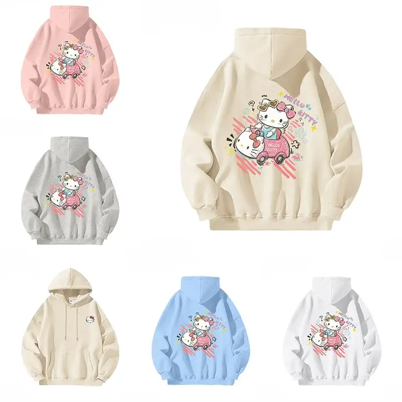

Hello Kittys Sanrios Kawaii Sweatshirt Cartoon Cute Loose Girl Heart Thick Printing Autumn Winter Women's Clothes Tops Girl Gift