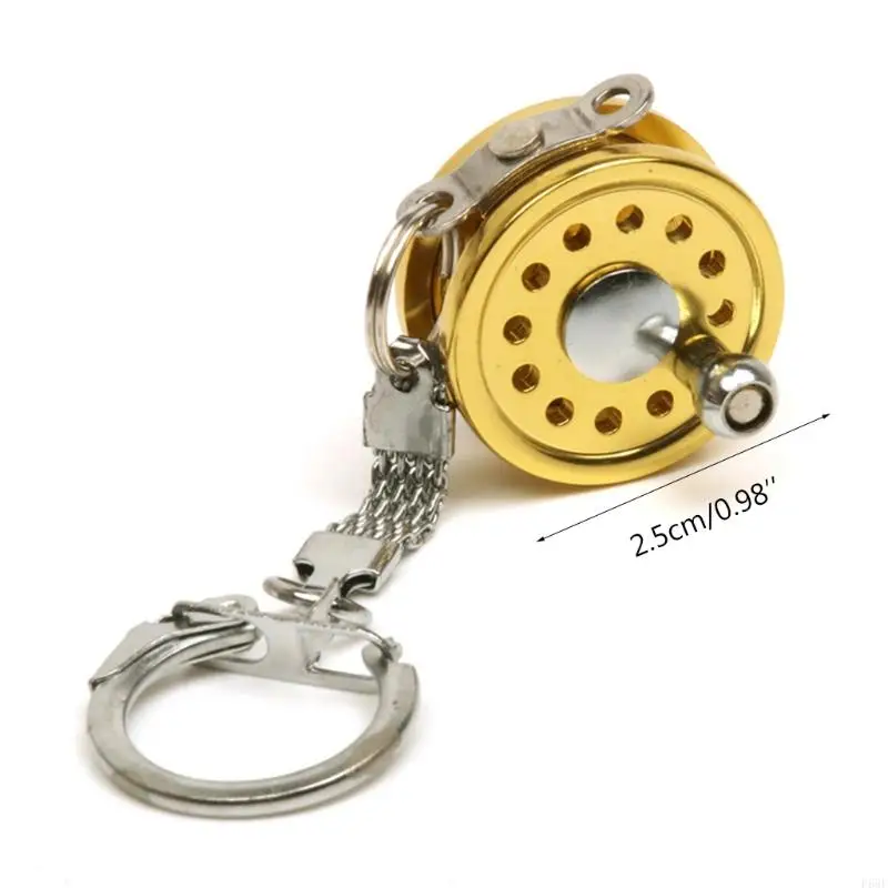 F68F Alloy Fishing Reel Drum Pendant Keychain Keyring Outdoor Small Fishing Tackle Mini Miniature Sea Spinning Wheel