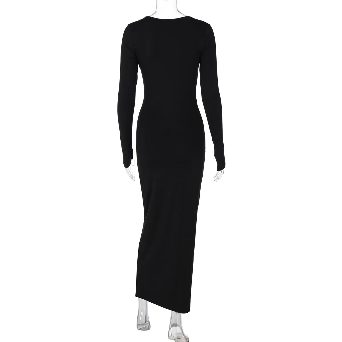 Hollow Out Slim Sexy Maxi Dress For Women V-Neck High Waist Fashion Patchwork Autumn Party Dress Female Black Dress