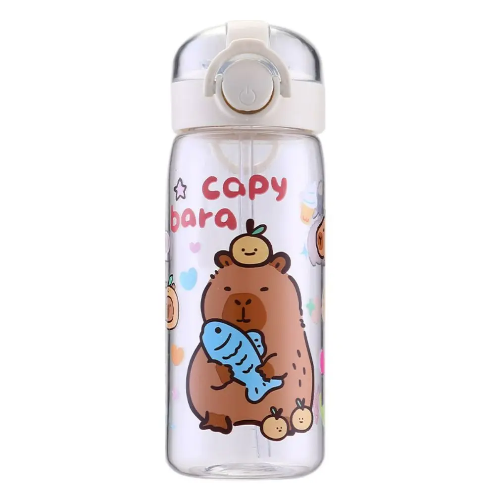 Cute Cartoon Capybara Straw Water Bottles 400ML Transparent Children's Water Cup Portable Leak-Proof Drink Cup Home Office