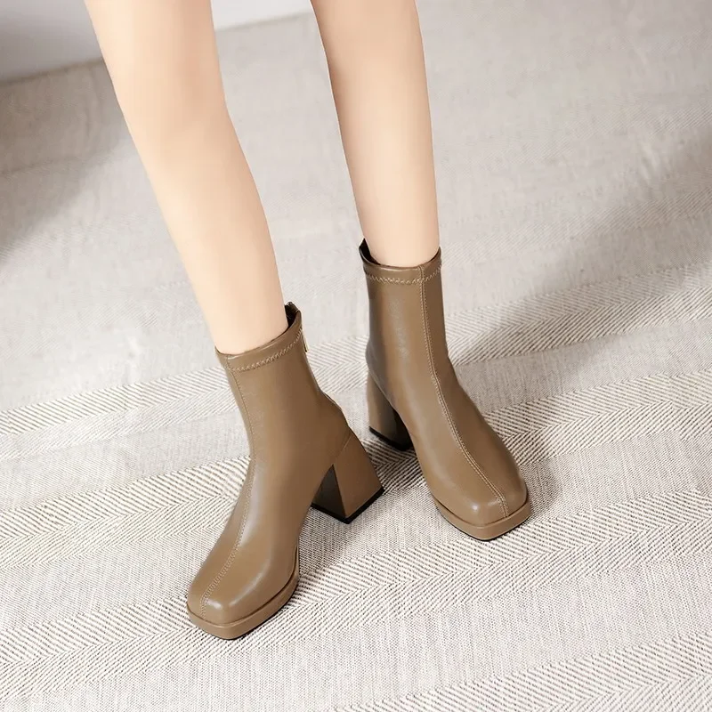 Women's Boots Fashion Chelsea Boots Back Zipper Autumn High-heeled Women Shoes Hot Selling Designer Ankle Boots