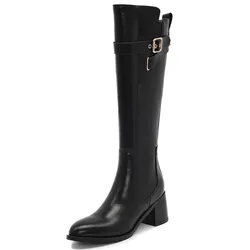 Autumn Winter New Classics Genuine Leather Knee-High Boots Square Headed Thick Sole Sexy Elegant Knight Boots Women Large 34-46