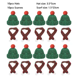 Festive Mini Santa Hat & Scarf Set - Christmas Costume Decorations for Pets, Dolls, and DIY Projects (20pcs Green Short)