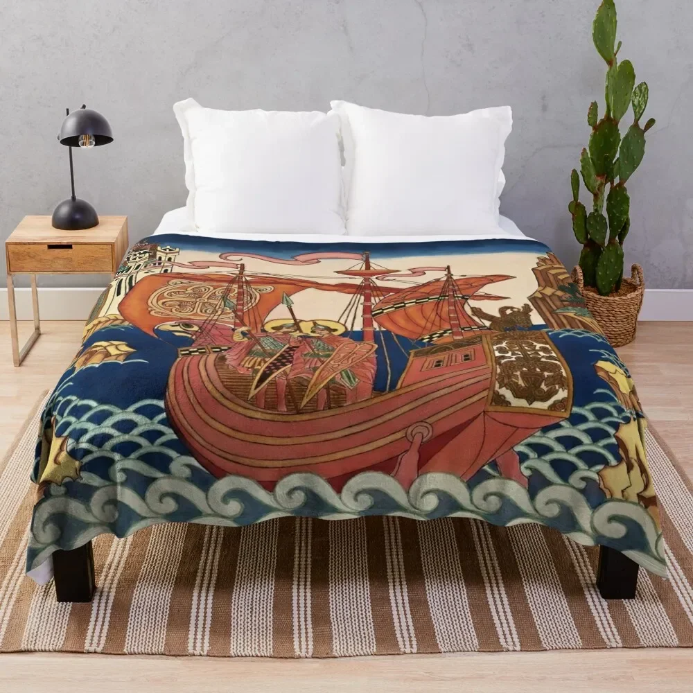 

Saints on the Ship by Ivan Bilibin Throw Blanket Thins Soft Plush Plaid Plaid on the sofa Giant Sofa Blankets