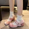 Bow Elegant Shallow Mary Janes Shoes Chunky High Heels Buckle Fad Pumps Spring New Trend 2025 Dress Designer Mujer De Zapatillas 3