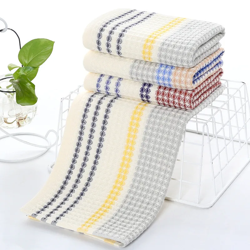 Thickened 100% Cotton Bath Towel Premium Striped Waffle Towel Adult Kids Home Absorbent Soft Towel 4