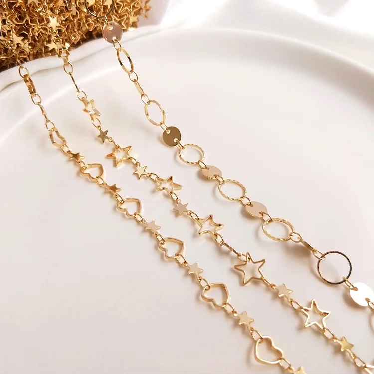 

1Meter 18K Gold Plated Pentagram Star Heart Shaped Circle Scattered Chain DIY Anklet Bracelet Material