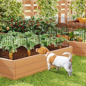 Garden Fence, Garden Fencing Animal Barrier, 10 Pcs Rustproof Metal Fence Panels, Black No Dig Fence, Decorative Garden Fences