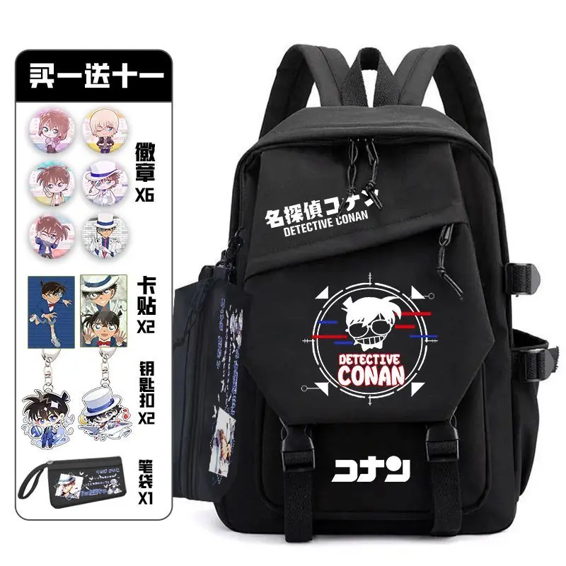Detective Conan with Pain Pack Badge Set Backpack Anime Bag Teenagers Schoolbag Students Book Travel Bag Girl Boy Cosplay