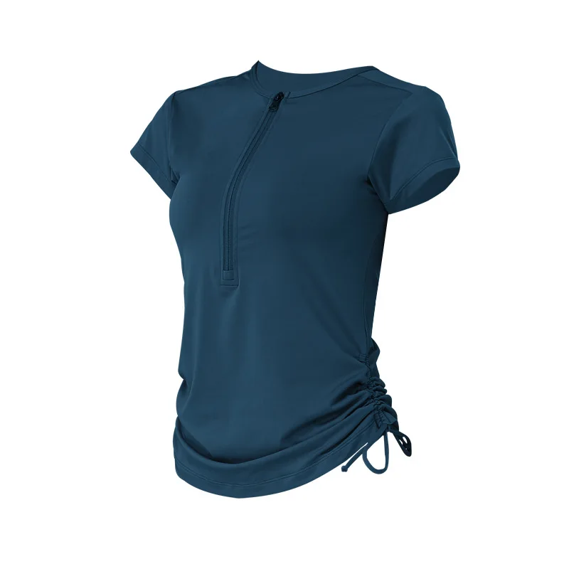 Women Sport Shirts Black Zipper Top Short Sleeve Slim Running T-shirt Breathable Yoga Fitness Cycling Tennis Sport Shirts