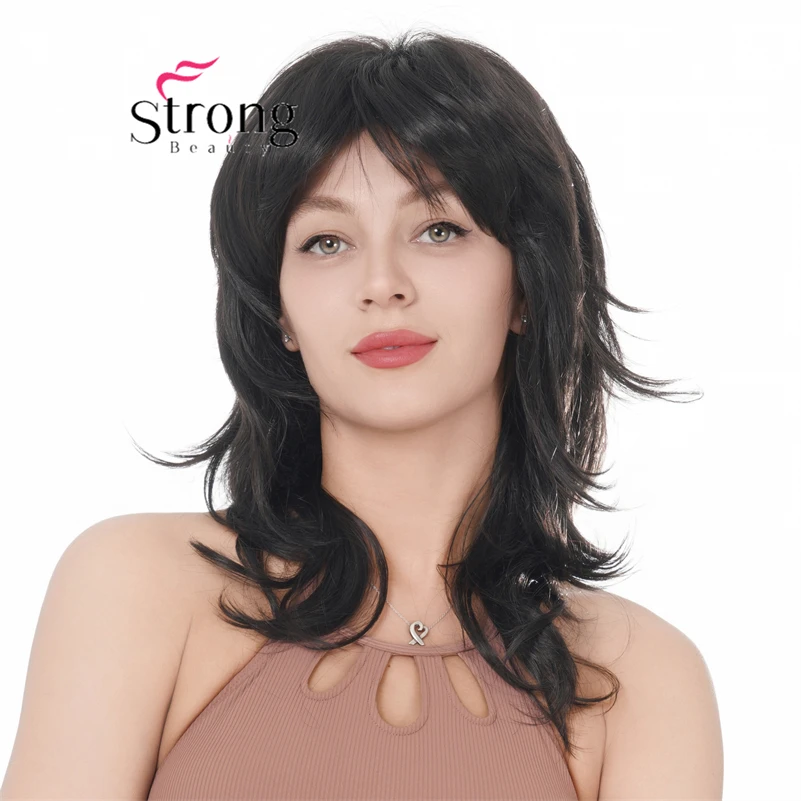 Strongbeauty длинный 16 дюймов черный пушистый шип Перманентный полный синтетический парик для женщин