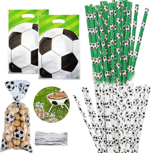 Pajitas de papel de fútbol, paquete de fiesta deportiva, bolsas de celofán  de caramelo, suministros de fiesta de cumpleaños, regalos para niños,  decoración - AliExpress