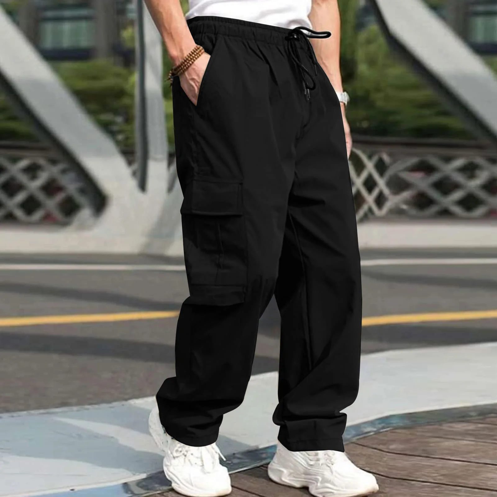 Men trousers Side Pockets Cargo Harem Pants Zipper Black Hip Hop Casual Male Joggers Trousers Fashion Casual Streetwear Pants