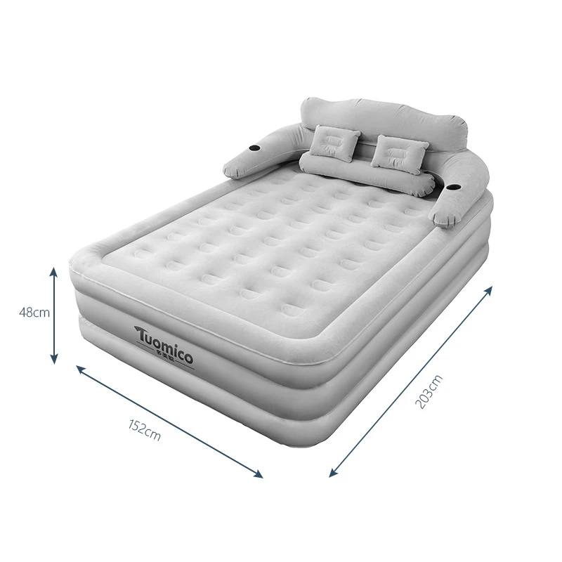 Foldable Inflatable Mattress Air Mattress with Built in Pump Interior Antileak Thicken Sleeping Bed Mat With Soft Flocked Top