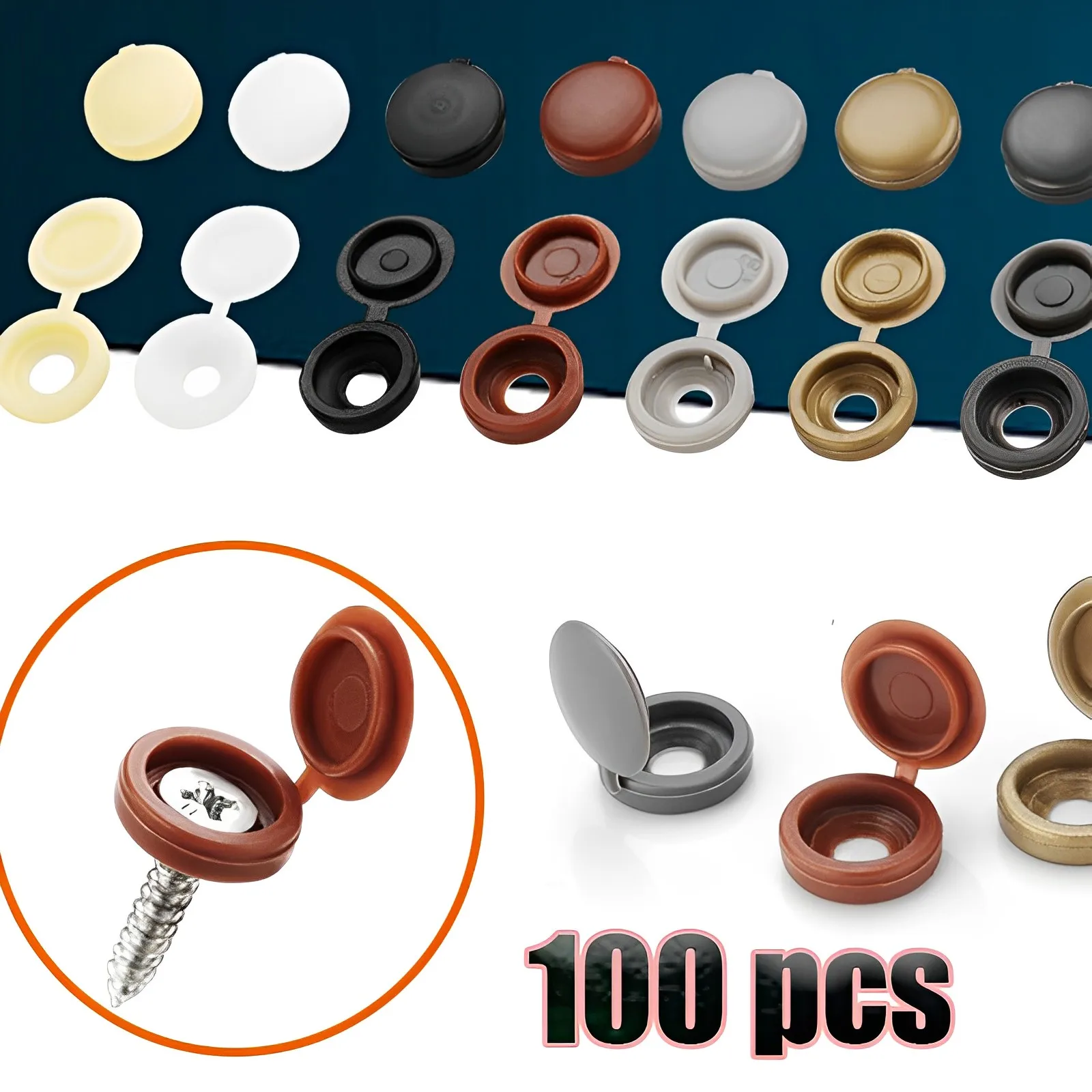 

100Pcs/Bag Hinged Plastic Screw Cap Cover Fold Snap Protective Cap Button For Car Furniture Decorative Nuts Cover Bolts Hardware