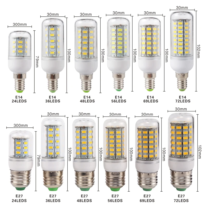 E27 E14 LED kuří oko cibule 24 36 48 56 69 72 led diody SMD 5730 220V lampada LED lampa lustr svíčka LED lehký bombilla