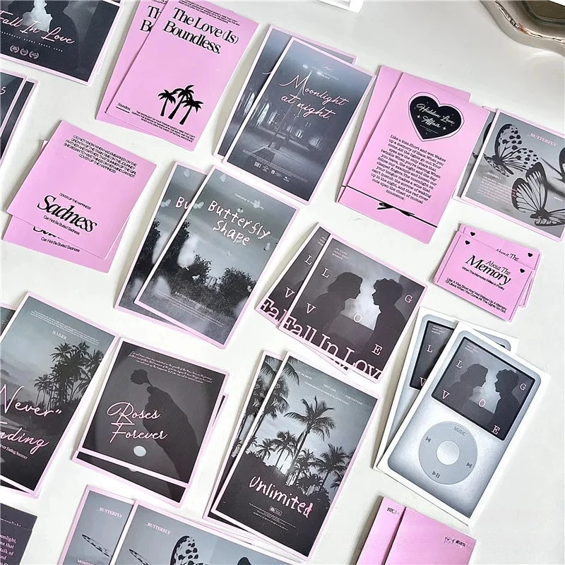 38Pcs Korean INS Pink Black Ballet Style Stickers Aesthetic Girls Scrapbook Journal DIY Kpop Photo Card Decoration Packing Decal