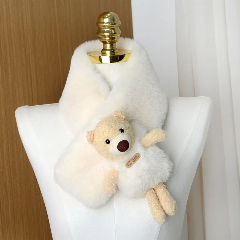 Cartoon Bear Baby Scarf Soft Plush Thicken Winter Warm Newborn Neck Solid Scarves For Kids Baby Girl Boy Infant Scarf