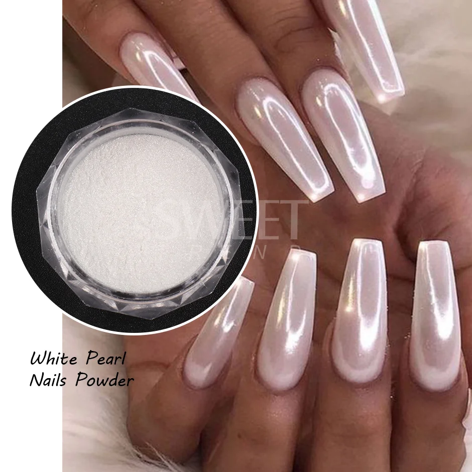 Nail powder nail glitter nail pigment Pearl White Chrome Powder Nail Glitter Mirror Rubbing on Nails Mermaid Aurora Fine Pigment Polish Dust 1 Box