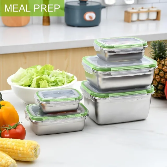 Contenedores de alimentos de acero inoxidable de 3 piezas, caja de almacenamiento de alimentos, fiambrera cuadrada de 400/750/1200ml 2