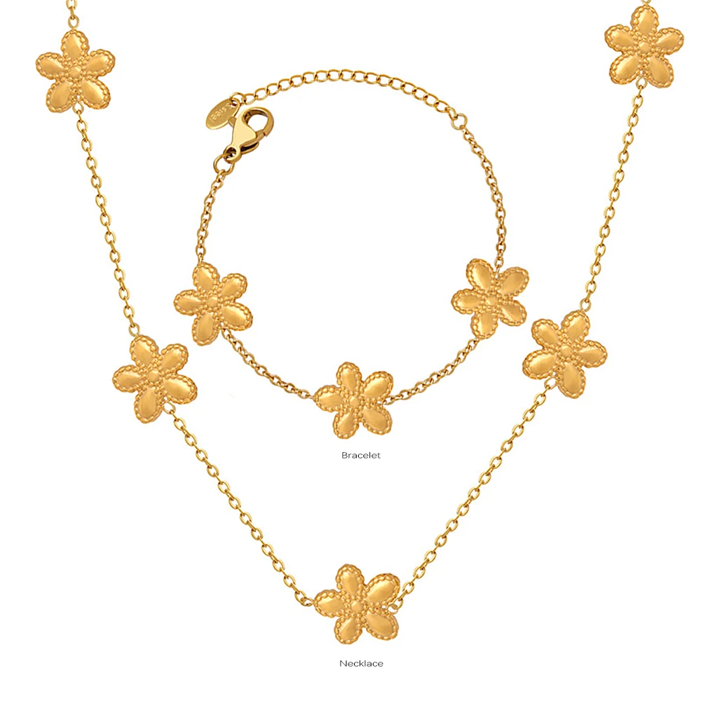 Fashion Flower Necklace Bracelet For Women Stainless Steel - Main Image