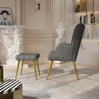 Стул Comanlai с откидной спинкой и табуреткой, стул с мягким подлокотником, золотой металлической ножкой и высокой спинкой, для гостиной, спальни — изображение 3