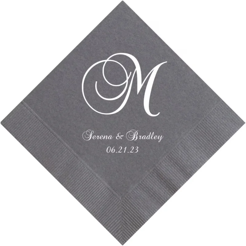 

50pcs Personalized Wedding Napkins Cocktail Beverage Luncheon Dinner Guest Towels Monogram Custom Printed Foil Imprinting