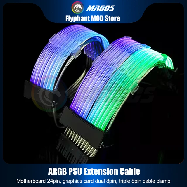 Argb PSU Extension Cable Kits ATX 24Pin + PCI-E GPU 8PinX2 Streamer RGB  Sleeved Cable Gamer Cabinet Decoration PC Modding - AliExpress