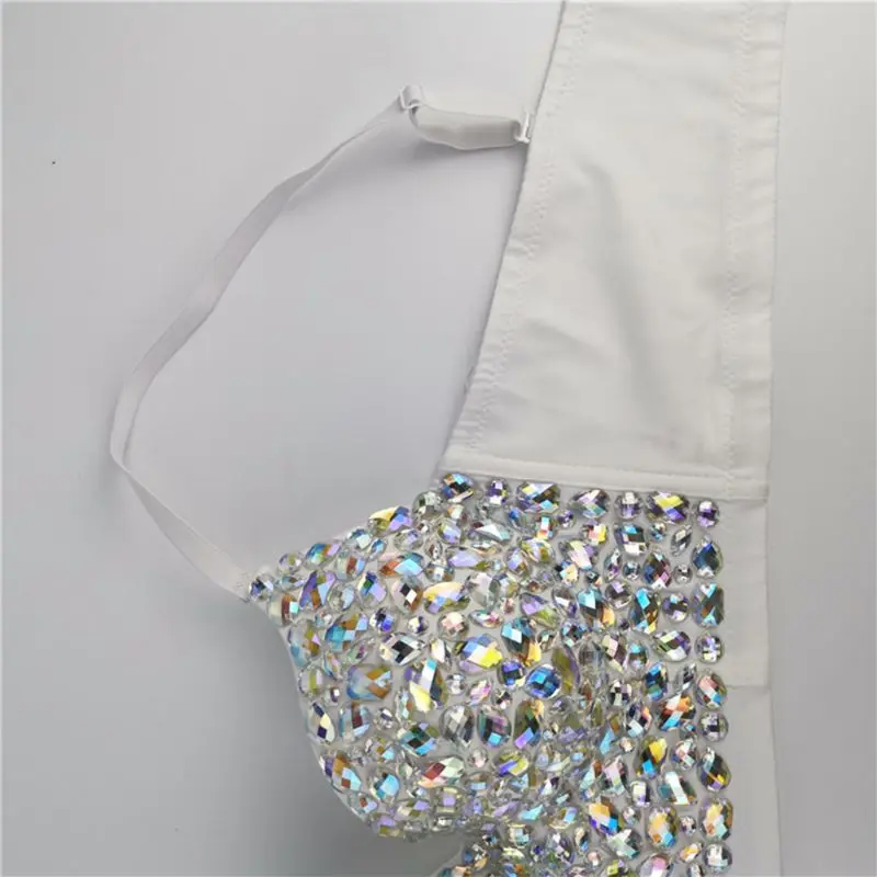Women AB Colored for rhinestone Bustier Crop Top  Push Up Corset 449B