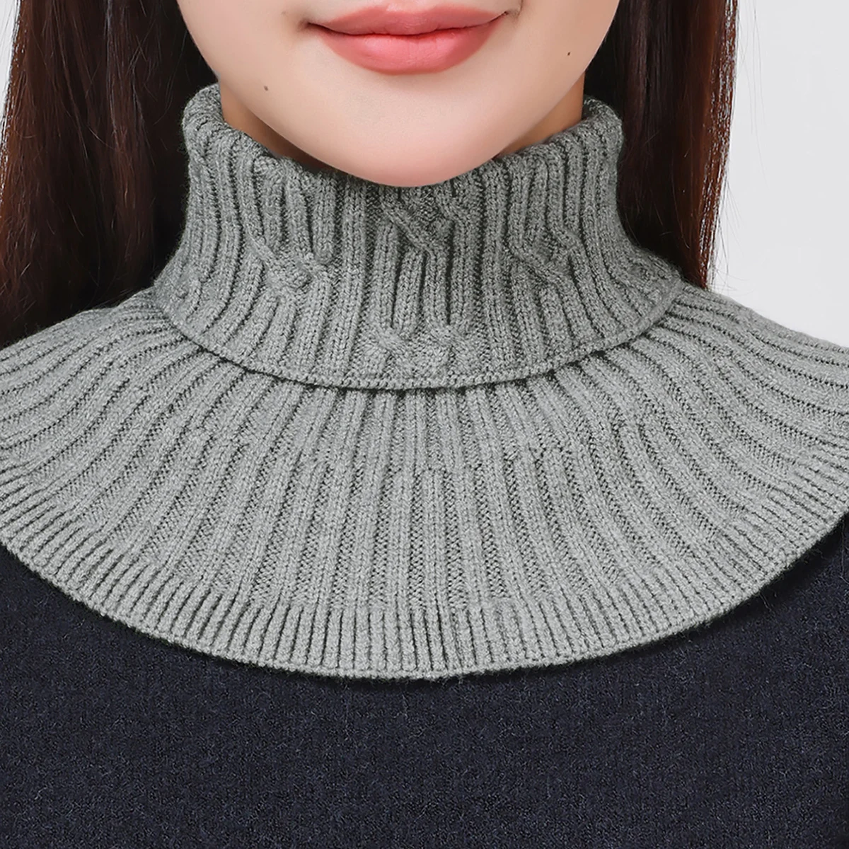 Winter wind dicht gestrickter gefälschter Kragens chal mit Holzohr Frauen Roll kragen pullover warm gestrickt falscher Kunst kragen abnehmbarer Schal – Detail 4