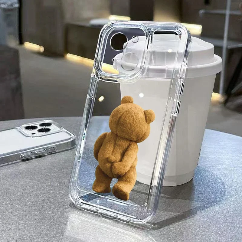 thumbnail image 1 of Funny Cartoon Bear Clear Phone Case For iPhone 14 Pro Max 11 12 13 15 Pro Max Mini X XS XR 78 14 15 Plus Luxury Shockproof Cover, 1 of 5