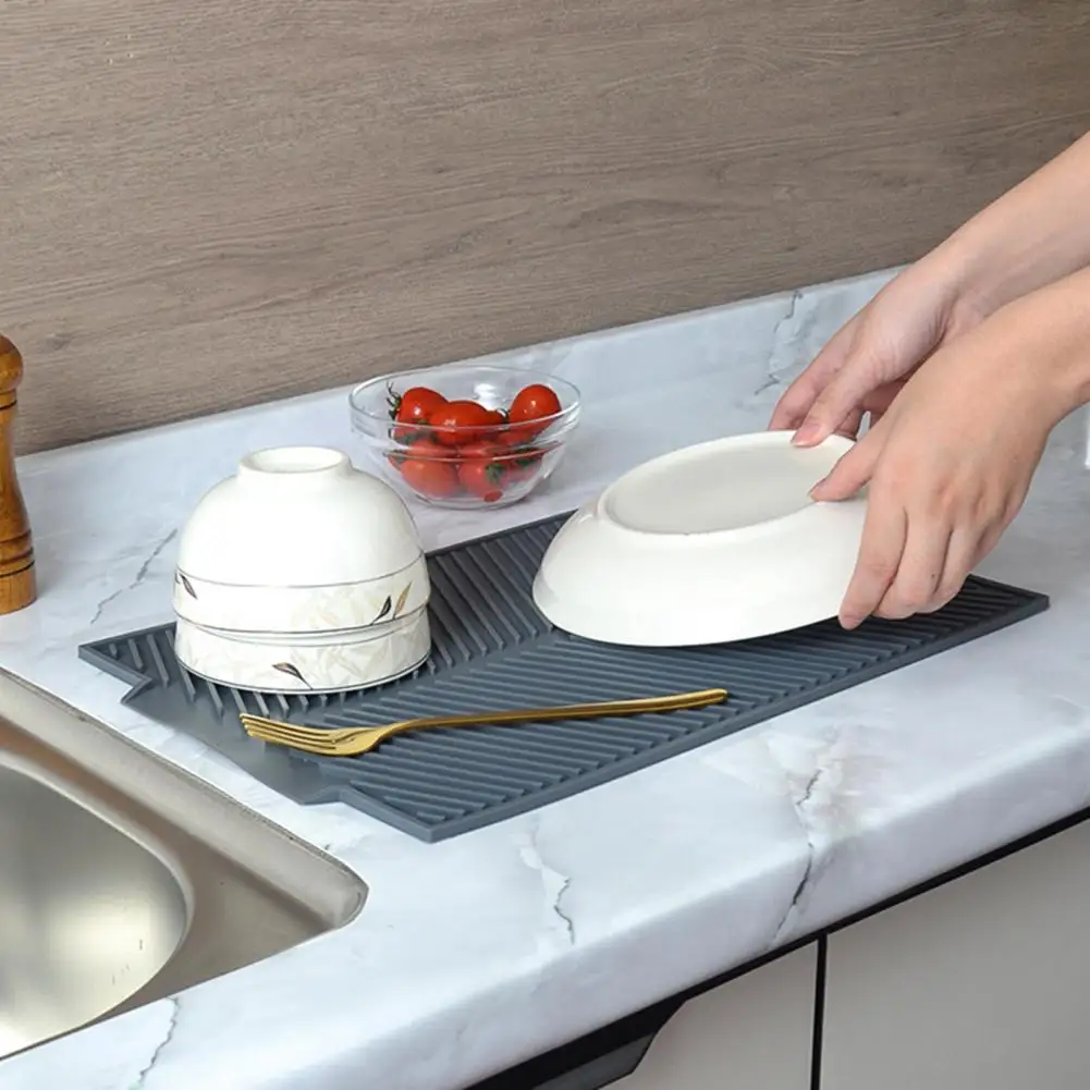 

Silicone Drying Mat for Dishes Anti-scald Placemat Heat-resistant Silicone Drain Mat Non-slip Kitchen Sink Protective for Bowl