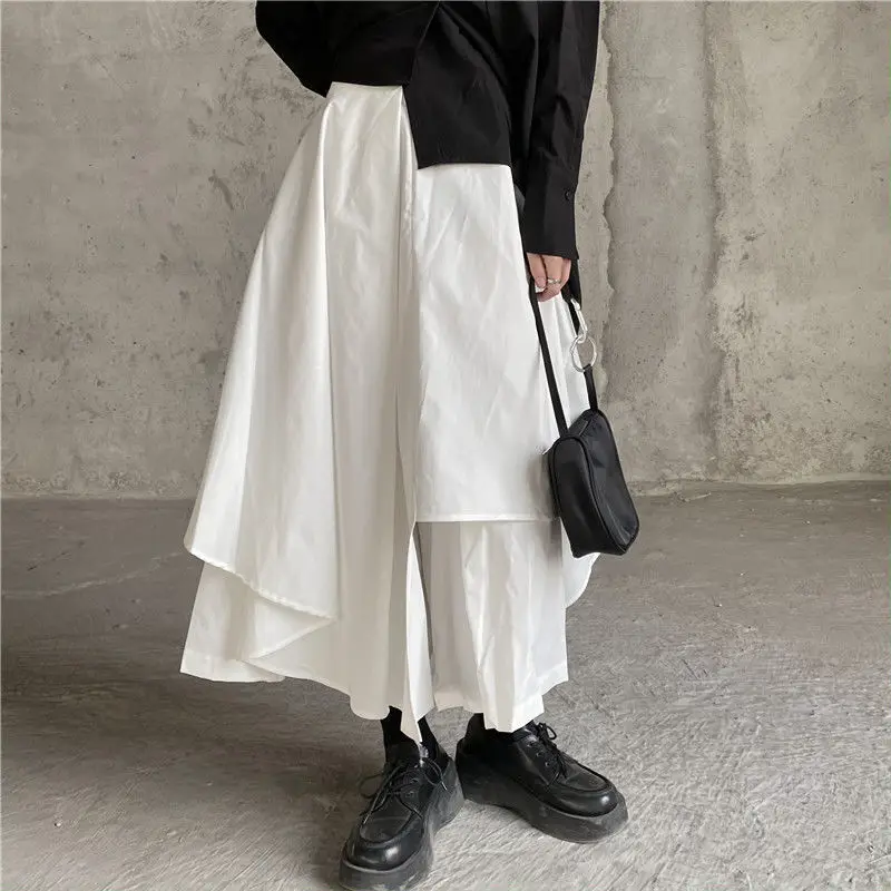 Deeptown Gothic Baggy Harajuku Skirt Pants Japanese Style Oversized Streetwear Women Wide Patchwork Trousers Y2k 2000s Fashion