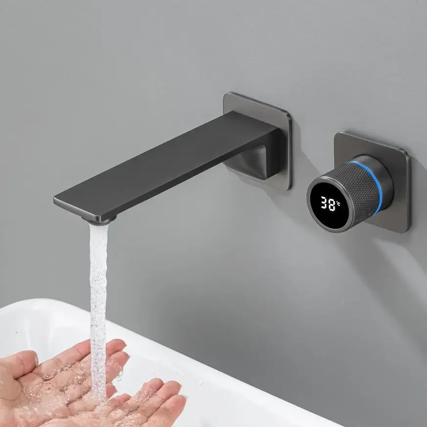 

Brass Basin Basin Sink Bathroom Faucet Washbasin Faucet Torneira Faucet For Washing Wall Mount Digital Display