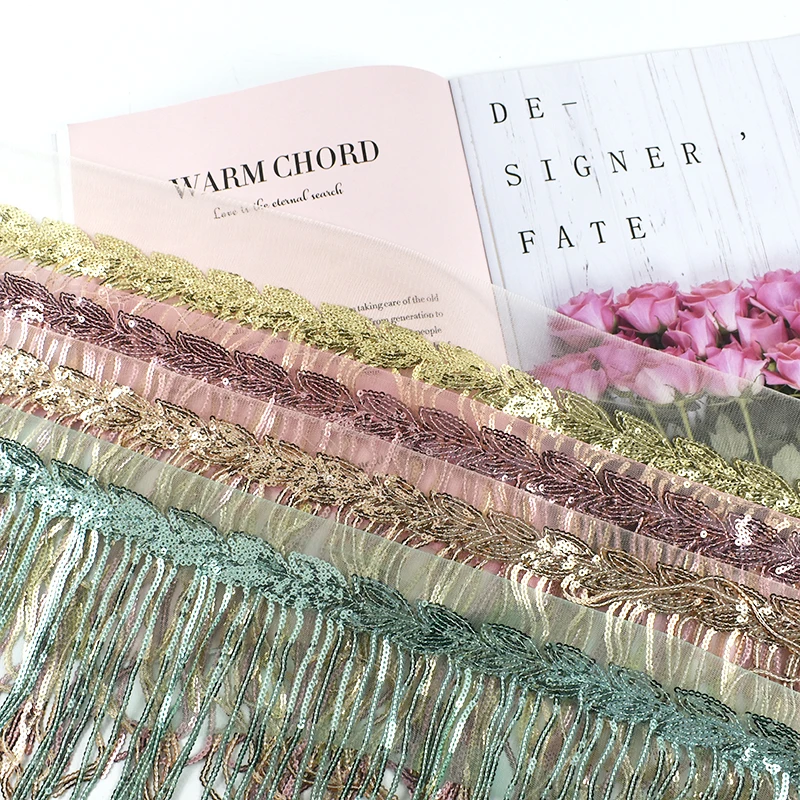 Description Picture 5 of item1-10Yards Meetee 18cm Sequin Fringe Trim Tassel Glitter Lace Fringes for Dance Clothes Dresses Decorative DIY Sewing Accessories