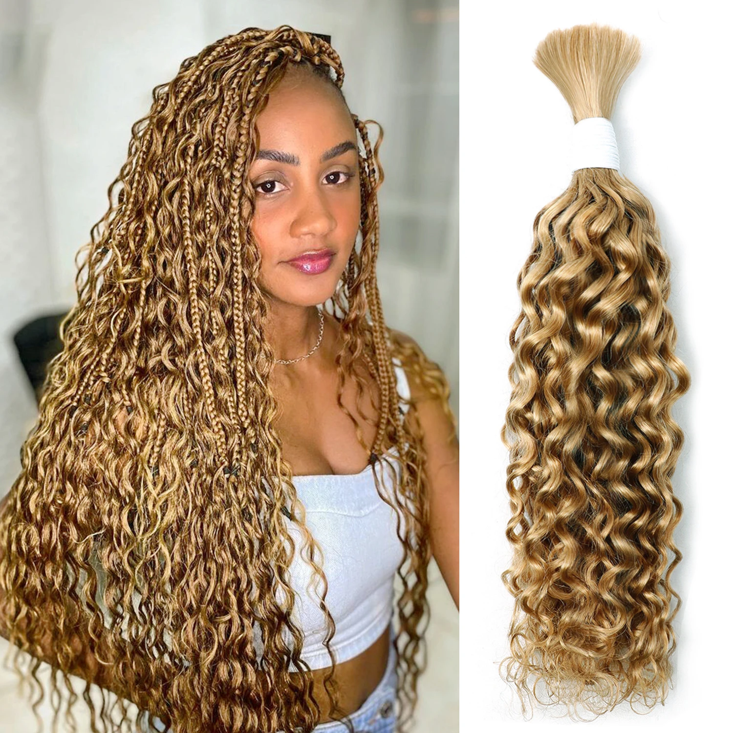 Natural Colored Water Wave Human Hair Bulk for Braiding Human Hair Bulk No Weft 28 Inch Extension Braids #27 #99j #1B/30 #4/27 human hair extensions,human hair bundles,braiding hair extensions,human braiding hair
