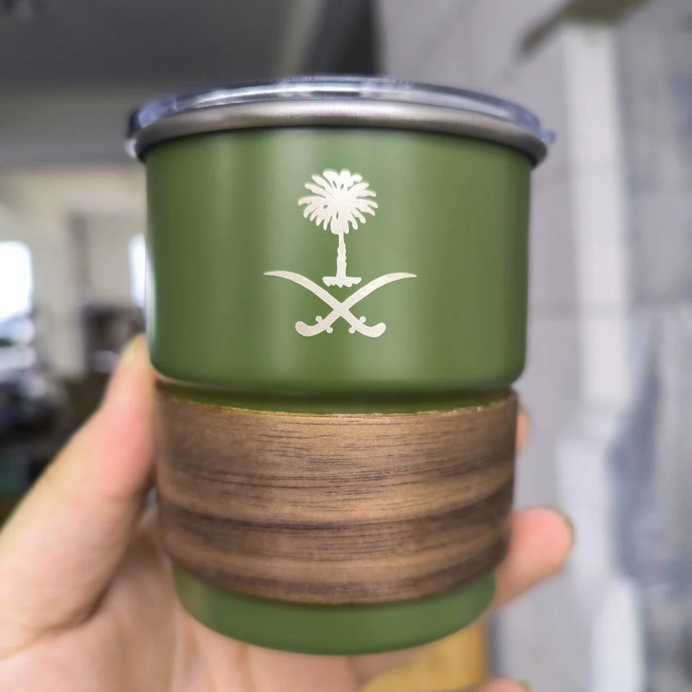 Saudi Arabia national emblem logo Stainless Steel Cup Beer Mug with Lid 300ml Outdoor Camping Coffee Mug Custom