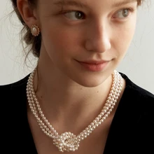  Classic Vintage Glass Imitation Pearl 3 Layered Knot Necklaces for Women Neck Chain Female Jewelry Free Shipping Wholesale Gift 
