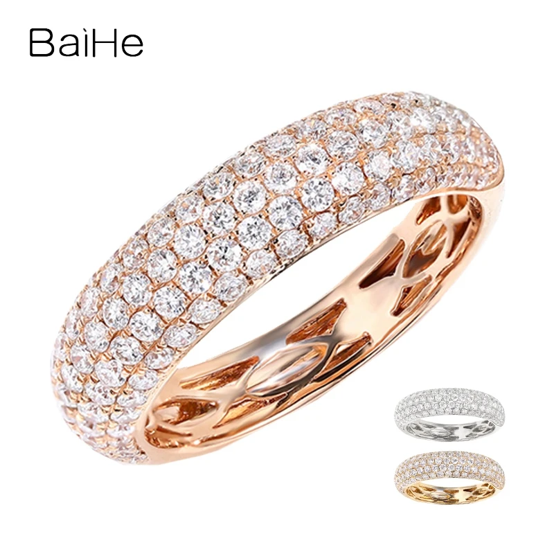 

BAIHE Solid 14K Rose Gold H/SI Natural Diamond Ring Women Men Wedding Trendy Party Fine Jewelry Anillo diamantes טבעת יהלום