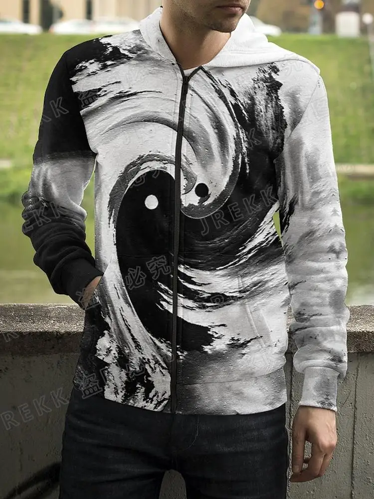 thumbnail image 1 of Sudadera con capucha y cremallera con estampado 3D de los ocho trigramas de Yin Yang para hombre y mujer, 1 of 5