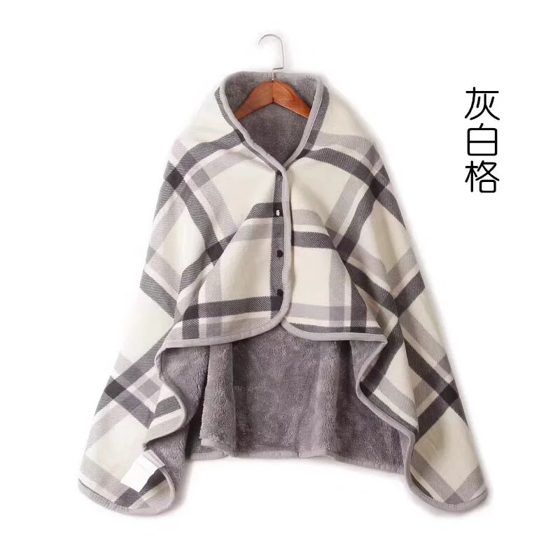 

Flannel Blanket Snap Wool Blanket Plaid Shawl Thickened Cape
