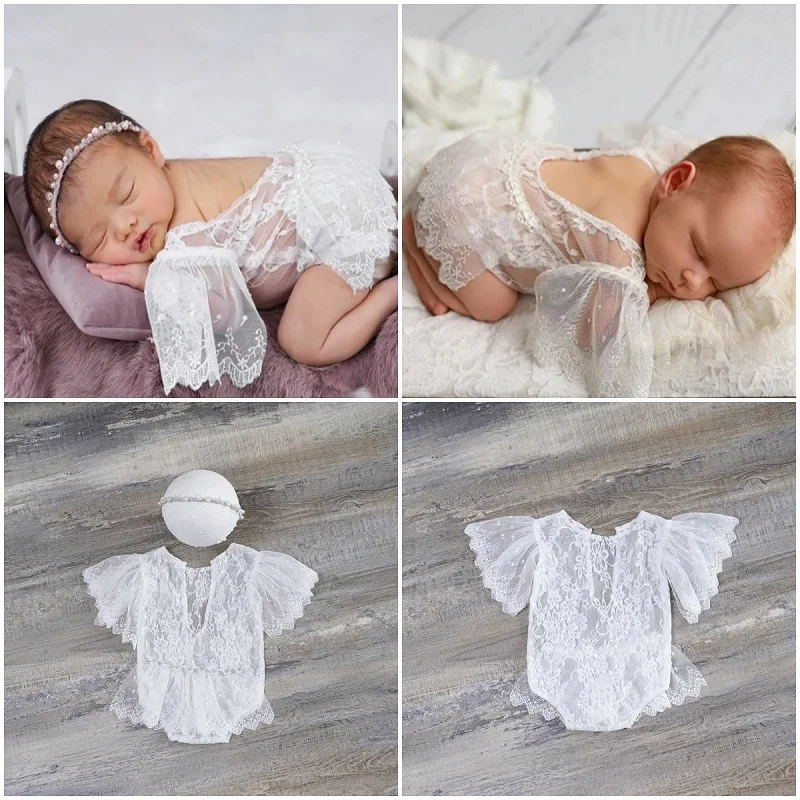 Baby Girl Accessories Photography Costume Headband Set For Newborn Boy Lace Romper Female Clothes Photo Suit Ropa Bebes Outfit
