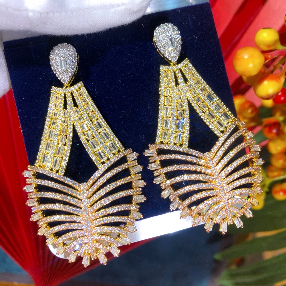 

Missvikki Luxury Big Pendant Earrings Cubic Zirconia Pave Women Wedding Bridal Party Engagement Earrings Jewelry Party Gift