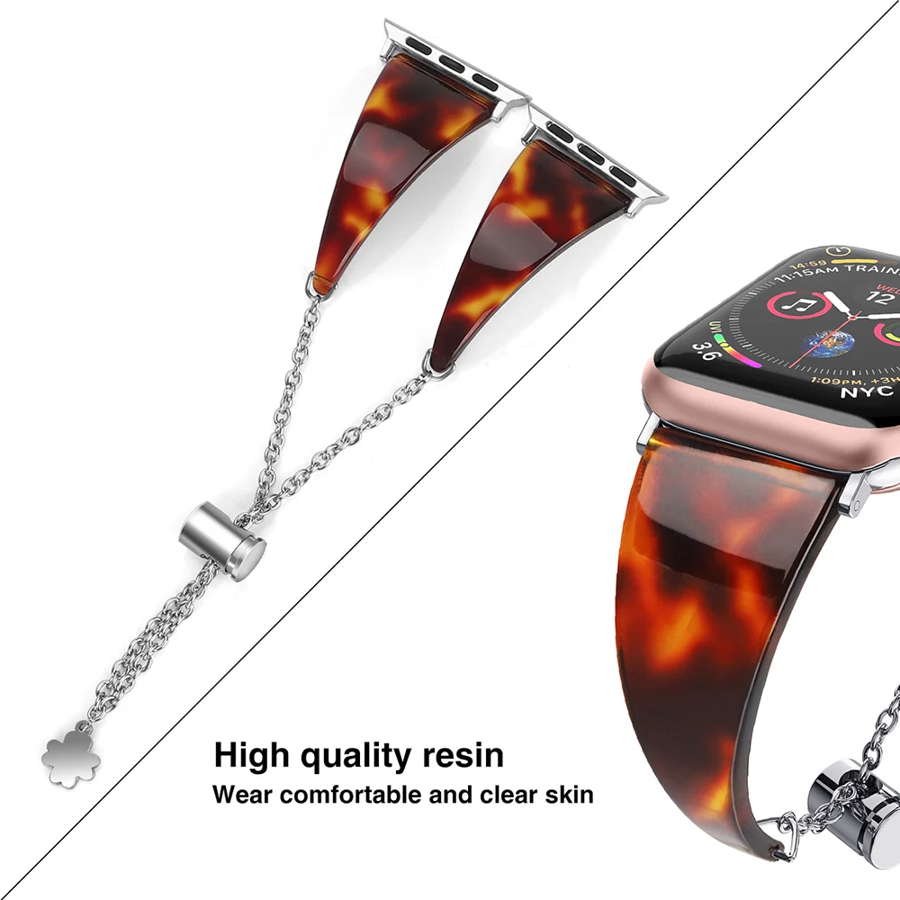 Smooth Resin Bracelet for Apple Watch Series Ultra 8 7 6 5 4 SE Band Pendant Chain 40mm 44mm Strap for iWatch 3 42mm 38mm Belt