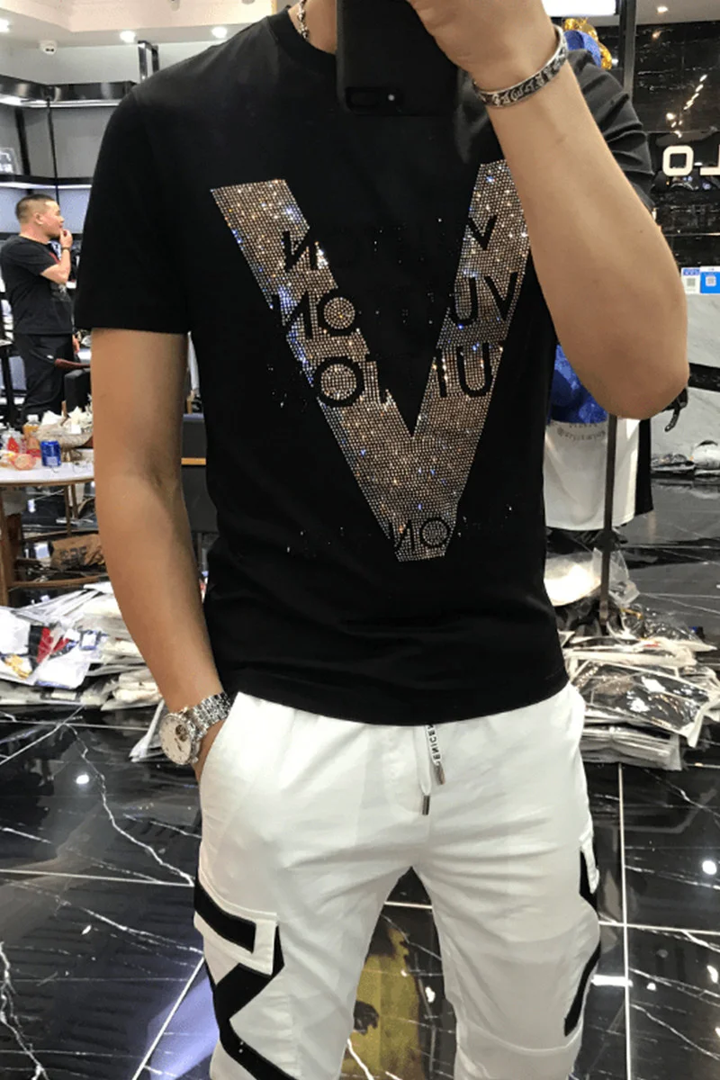 European New Men Short Sleeve Summer Personality Trend Heavy