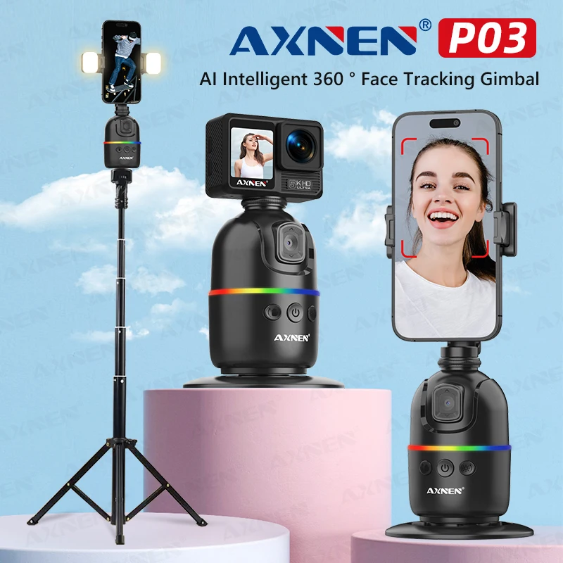 Phone Camera Mount Auto Face Tracking Desktop Gimbal Intelligent Rotating Holder for Mobile Phone Option Wireless Remote Selfie Smartphone Tripod
