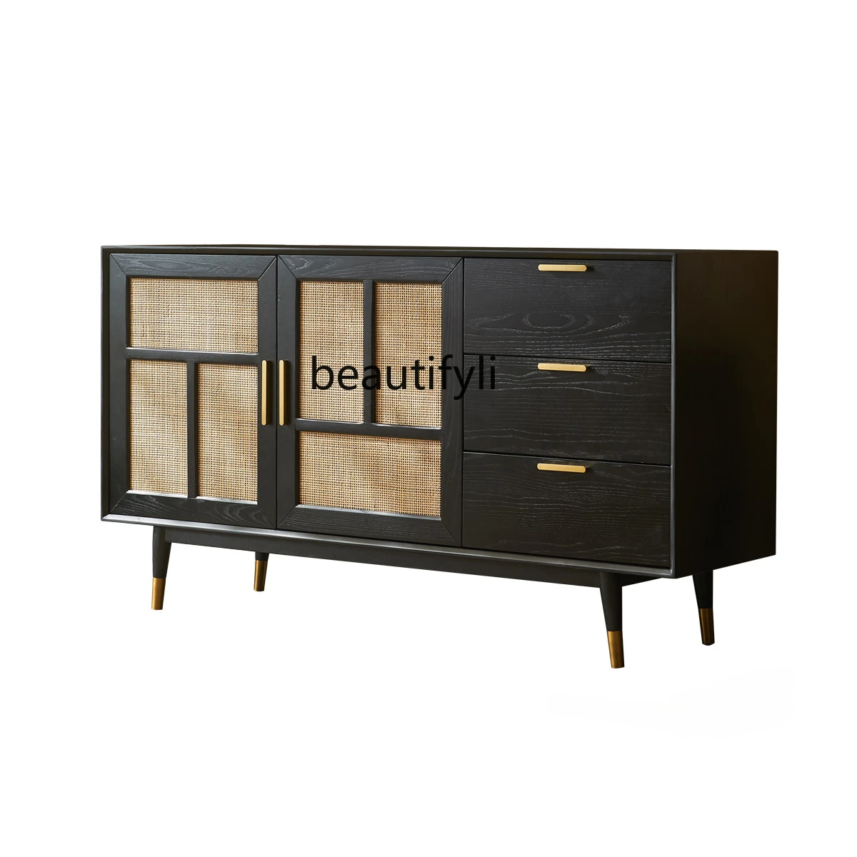 

Chinese Ancient Style Solid Wood Rattan Storage Cabinet Small Apartment Living Room Entrance Tea Cabinet Sideboard Cabinet