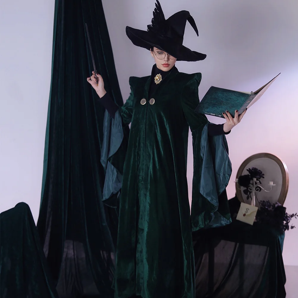 Professor Minerva McGonagall Cosplay Fantasia Costume Disguise Adult Women  Dress Magic Cape Cloak Hat Halloween Carnival Suit - AliExpress, image size:1001x1001